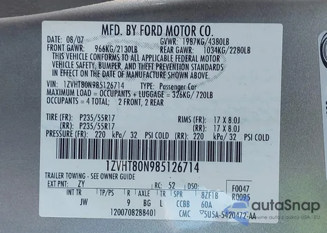 2008 Ford Mustang V6 Deluxe/V6 Premium z USA, uszkodzony, nr VIN 1ZVHT80N985126714